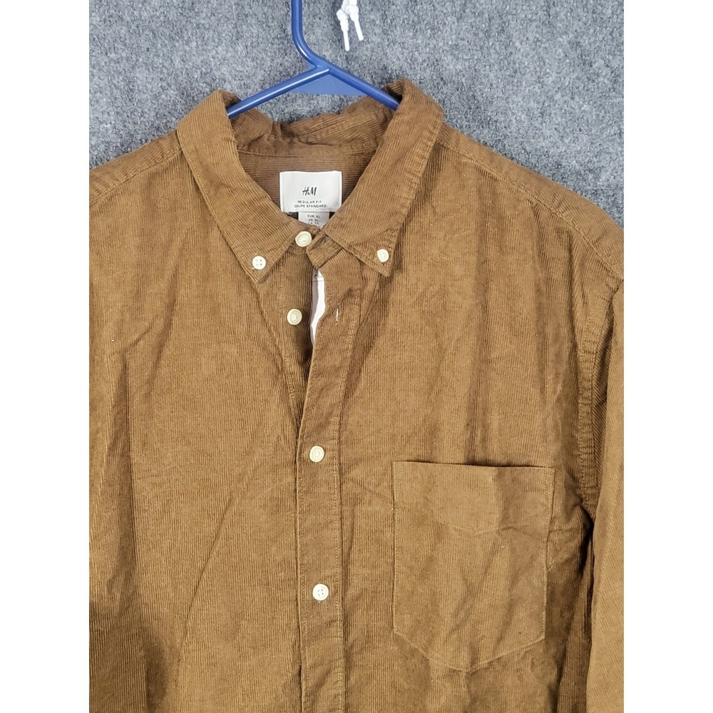 NWT HM Corduroy Shirt Mens XL Brown‎ Button Down Long Sleeve Casual Regular Fit - Picture 8 of 11